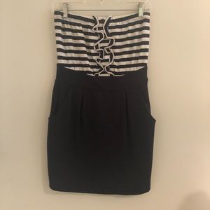 Navy and white strapless dress size medium